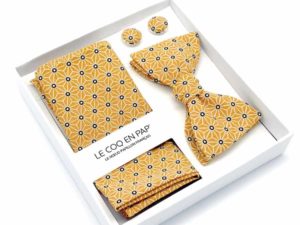  Le Coq en Pap' - Coffret noeud papillon jaune moutarde japonais saki