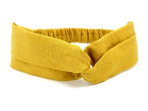  Le Coq en Pap' - Bandeau turban jaune moutarde uni en lin