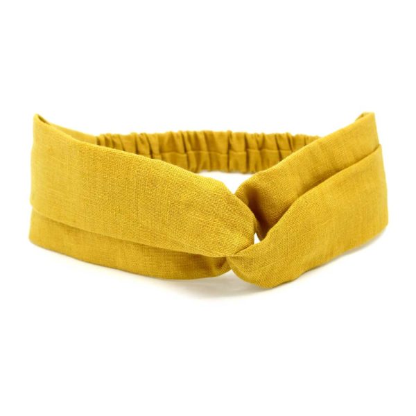  Le Coq en Pap' - Bandeau turban jaune moutarde uni en lin