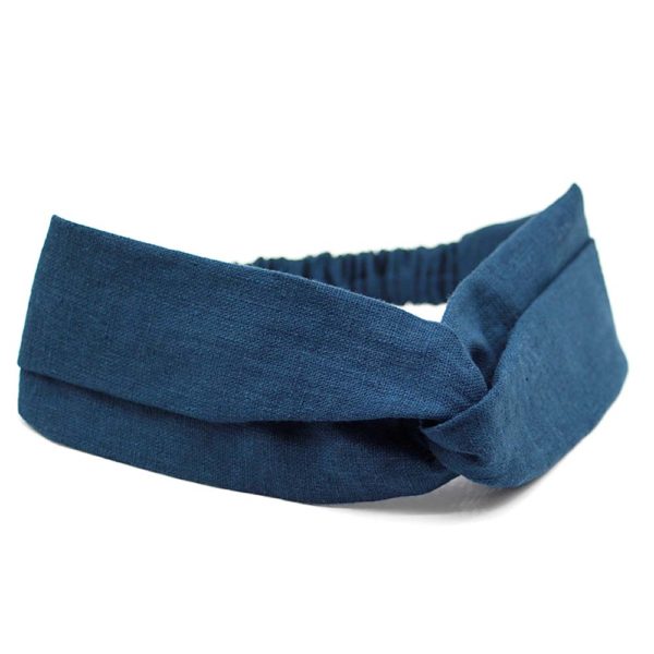  Le Coq en Pap' - Bandeau turban bleu marine uni en lin