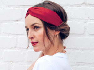  Le Coq en Pap' - Bandeau turban rouge grenat uni en lin