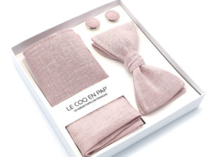  Le Coq en Pap' - Coffret noeud papillon rose poudré uni en Lin