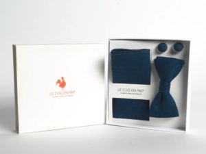  Le Coq en Pap' - Coffret noeud papillon bleu marine uni en lin