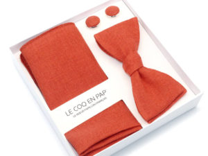  Le Coq en Pap' - Coffret noeud papillon rouge rouille uni en lin