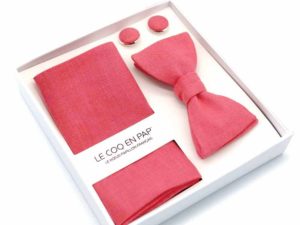  Le Coq en Pap' - Coffret noeud papillon rouge grenadine uni en lin