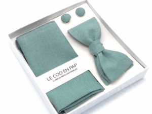  Le Coq en Pap' - Coffret noeud papillon vert céladon uni en lin