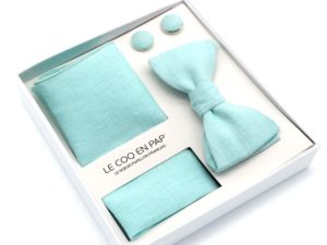  Le Coq en Pap' - Coffret noeud papillon vert menthe uni en lin