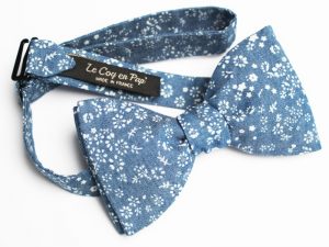  Le Coq en Pap' - Noeud papillon bleu turquin chambray fleuri