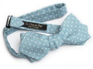  Le Coq en Pap' - Noeud papillon bleu chambray vieilli à pois
