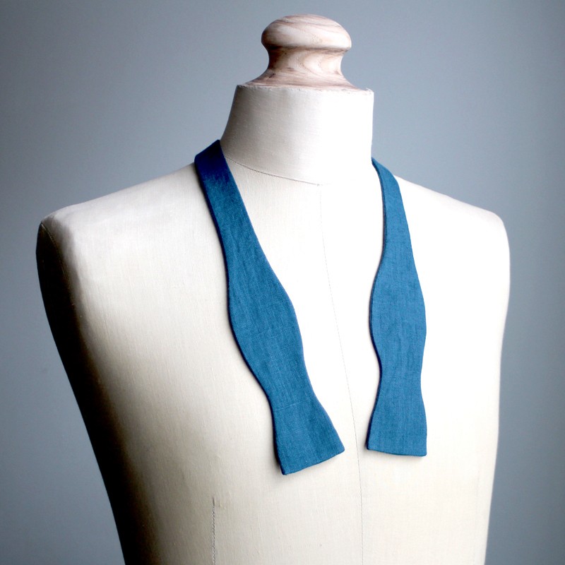 Noeud papillon bleu canard en lin - Le Coq en Pap'
