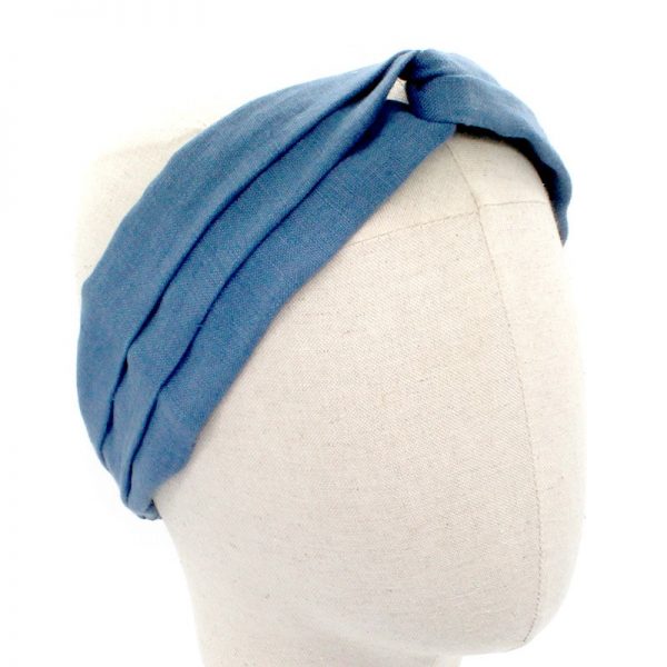  Le Coq en Pap' - Bandeau turban bleu stone uni en lin