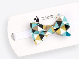  Le Coq en Pap' - Noeud papillon enfant jaune moutarde bleu et beige trimix