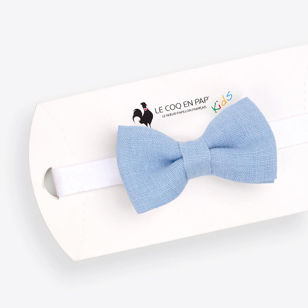 Noeud papillon enfant bleu ciel uni en lin Le Coq en Pap