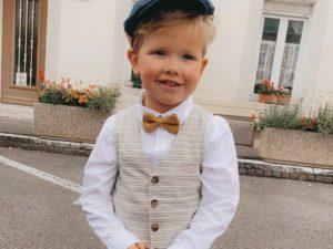 Le Coq en Pap' - Noeud papillon enfant beige caramel uni en lin