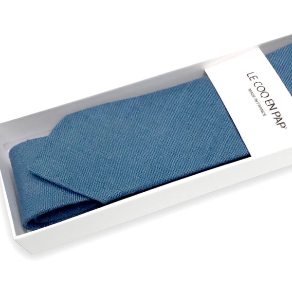  Le Coq en Pap' - Cravate bleu stone unie en lin