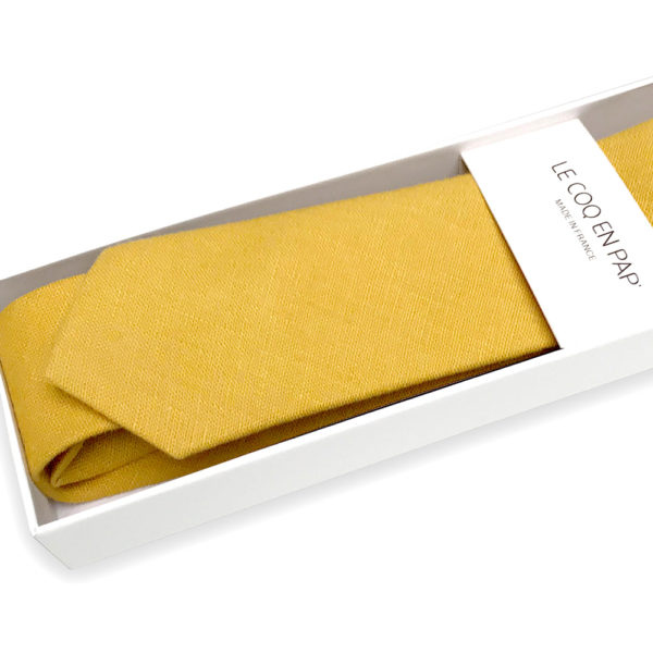  Le Coq en Pap' - Cravate jaune moutarde unie en lin