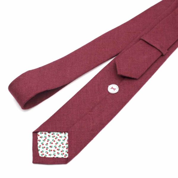  Le Coq en Pap' - Cravate rouge aubergine unie en lin
