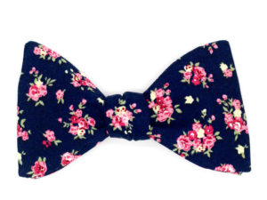 Le Coq en Pap' - Noeud papillon bleu nuit et rose fleuri shabby chic