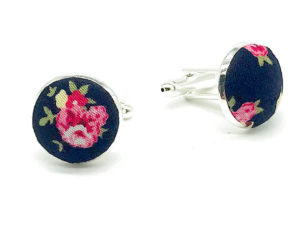  Le Coq en Pap' - Boutons de manchette fleuri bleu nuit et rose shabby chic