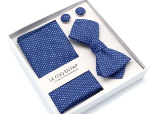  Le Coq en Pap' - Coffret noeud papillon bleu marine à pois