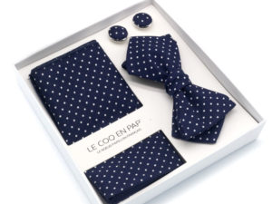  Le Coq en Pap' - Coffret noeud papillon bleu nuit à pois