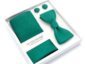  Le Coq en Pap' - Coffret noeud papillon vert sapin uni en lin