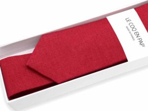  Le Coq en Pap' - Cravate rouge grenat unie en lin
