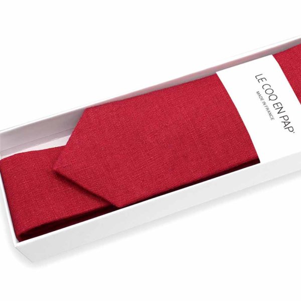  Le Coq en Pap' - Cravate rouge grenat unie en lin