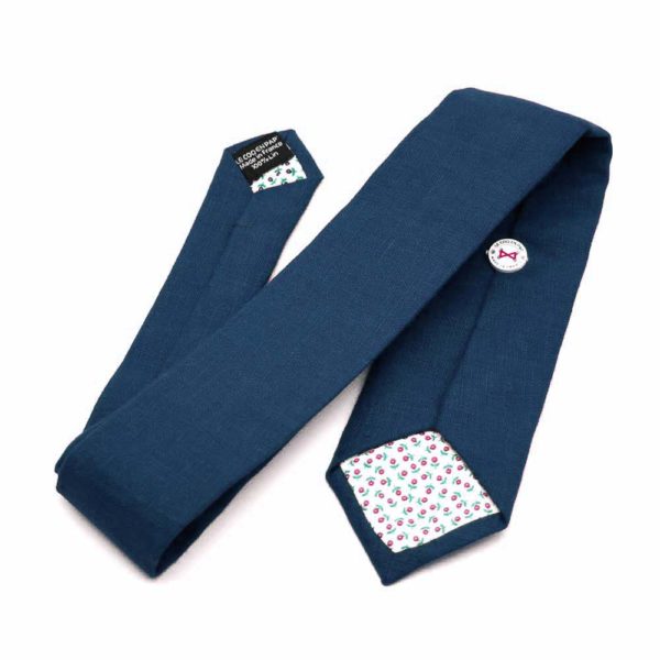  Le Coq en Pap' - Cravate bleu marine unie en lin