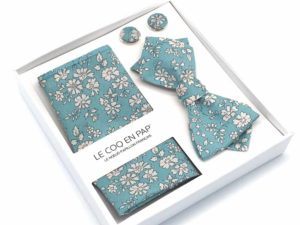  Le Coq en Pap' - Coffret noeud papillon fleuri liberty capel n sea green