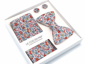  Le Coq en Pap' - Coffret noeud papillon fleuri liberty chamomile lawn a