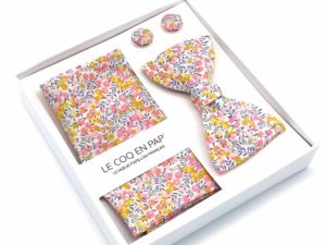  Le Coq en Pap' - Coffret noeud papillon fleuri liberty wiltshire bud aurore a