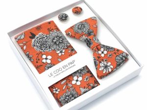  Le Coq en Pap' - Coffret noeud papillon fleuri vert boisé dahlia