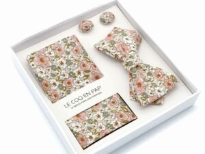  Le Coq en Pap' - Coffret noeud papillon fleuri rose beige sauge shabby chic