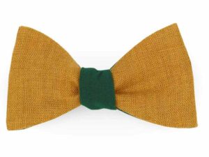  Le Coq en Pap' - Noeud papillon bicolore beige caramel en lin et vert sapin