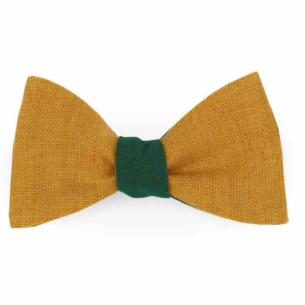  Le Coq en Pap' - Noeud papillon bicolore beige caramel en lin et vert sapin