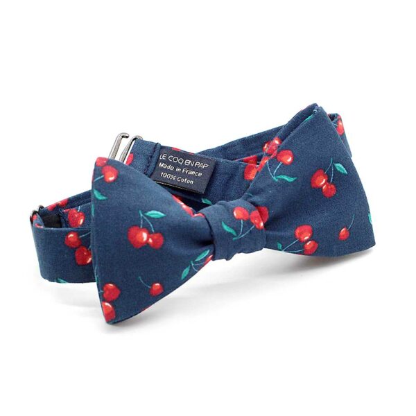  Le Coq en Pap' - Noeud papillon fleuri bleu marine cerises mon cherry