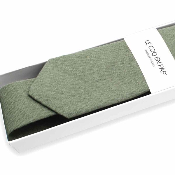  Le Coq en Pap' - Cravate vert sauge unie en lin