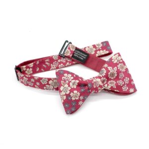 Noeud papillon rouge framboise fleuri frou-frou – Image 2