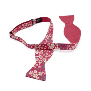 1 Noeud papillon rouge framboise fleuri frou frou revers rouge framboise reversible lecoqenpap photo3
