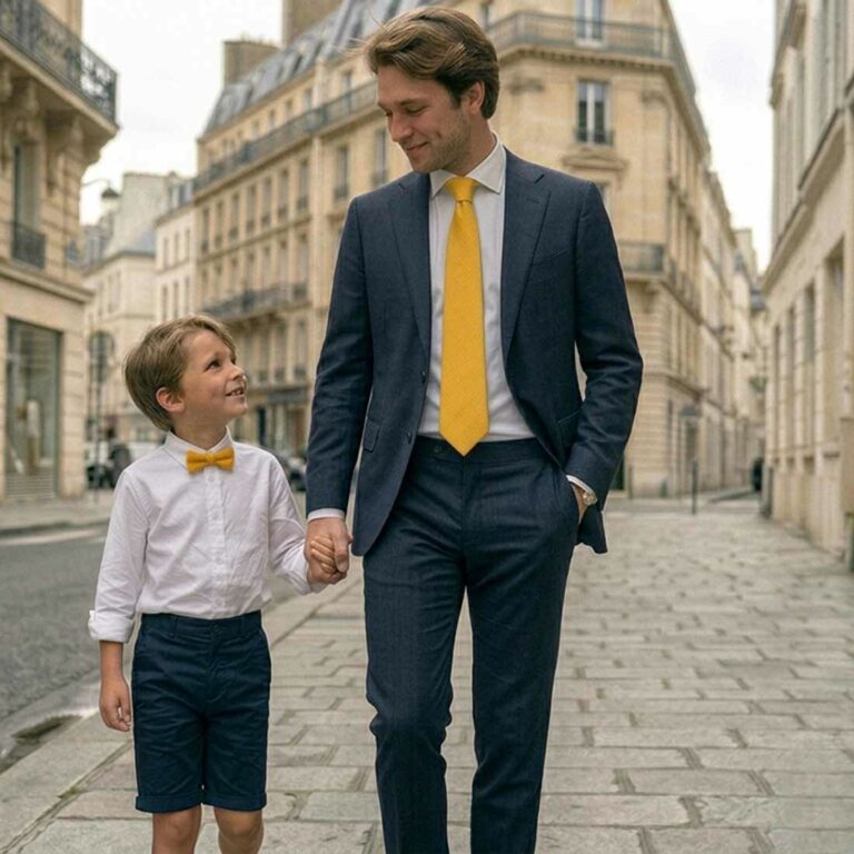 Cravate jaune moutarde en lin Le Coq en Pap 