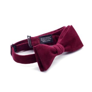 Noeud papillon rouge bordeaux uni en velours – Image 2