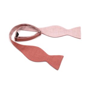 Noeud papillon bicolore vieux rose et rose poudré en lin – Image 3