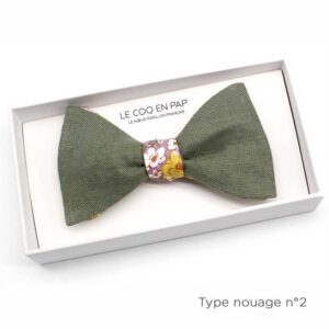 noeud papillon fleuri violet parme jaune et revers lin vert sauge fleuri shabby chic nouage2