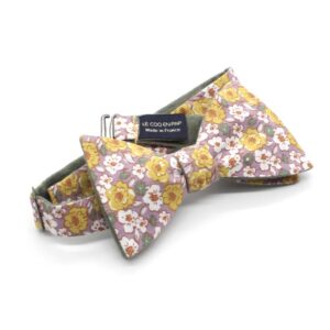 noeud papillon fleuri violet parme jaune et revers lin vert sauge fleuri shabby chic photo2
