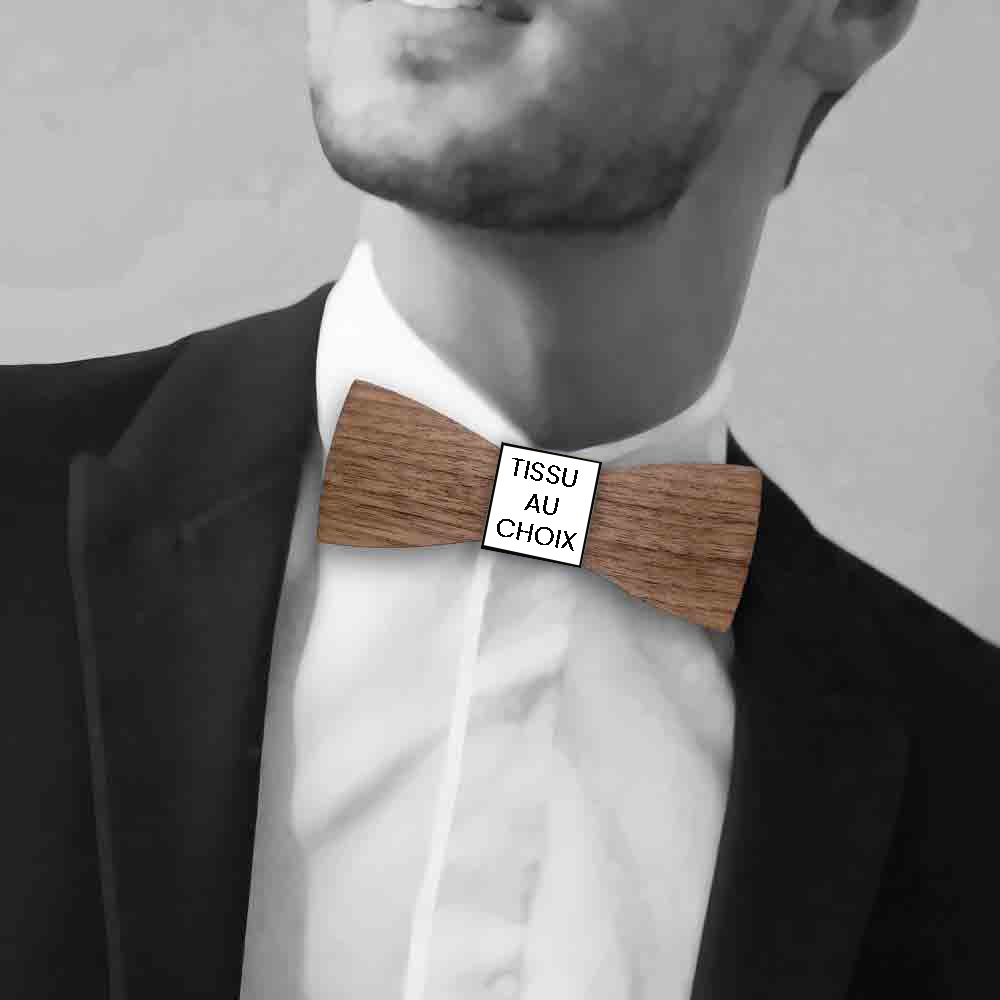 Noeud papillon bois noyer naturel tissu au choix porte le coq en pap