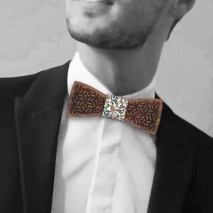 Noeud papillon bois noyer gravure rubik fleuri liberty katie and millie d porte le coq en pap