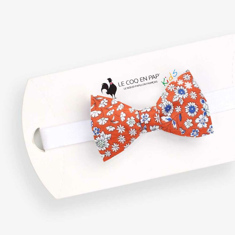 noeud papillon enfant fleuri orange sanguine et bleu frou frou