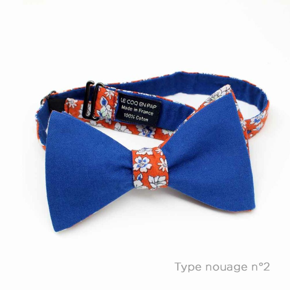 noeud papillon fleuri orange sanguine et revers bleu frou frou nouage
