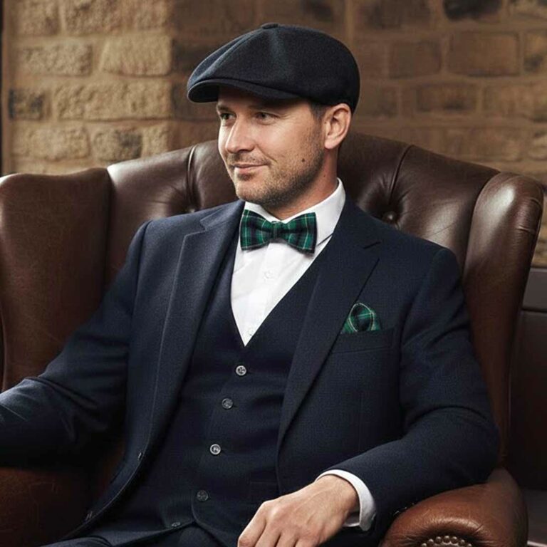 Pochette de costume ecossais carreaux tartan vert